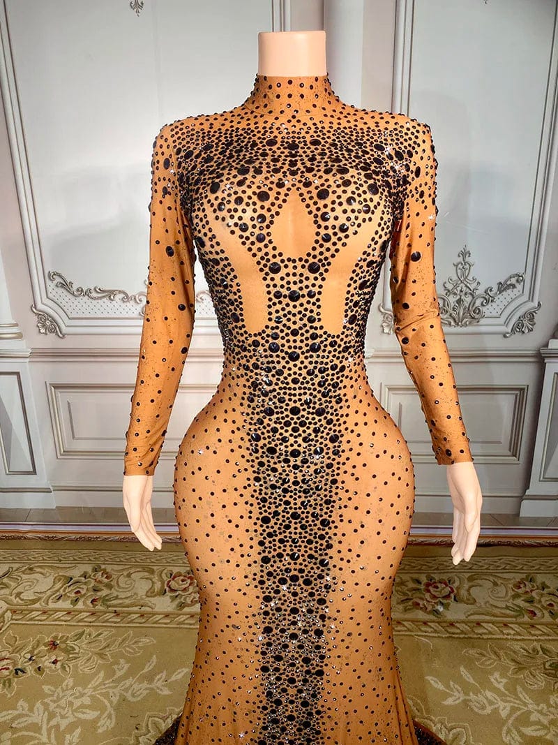 Novance Y2976 Productos Para El 2024 Long Sleeves High Neck Rhinestone Formal Dress for Women Elegant Plus Size Crystal Beads