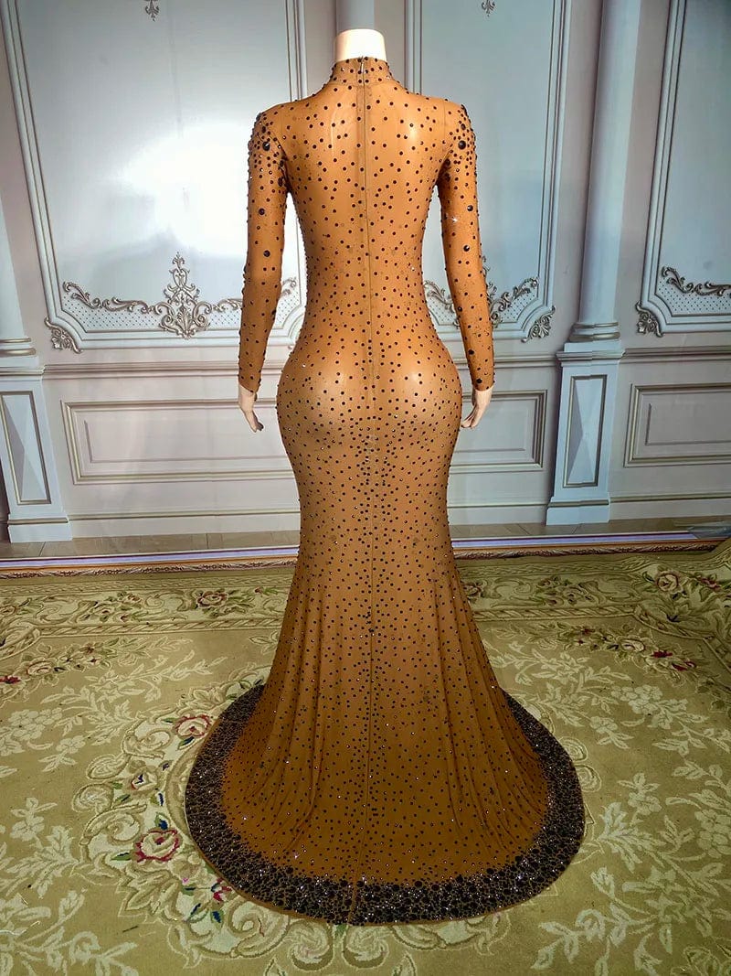 Novance Y2976 Productos Para El 2024 Long Sleeves High Neck Rhinestone Formal Dress for Women Elegant Plus Size Crystal Beads