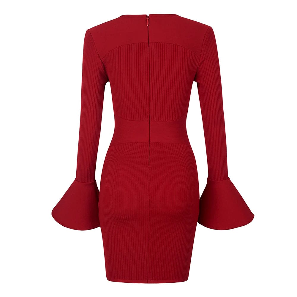 O Neck Bandage Dresses Thread Fashion Elegant Women's Formal Cocktail Dress Red Hot Sells Long Sleeve Full Mini Vintage Woven