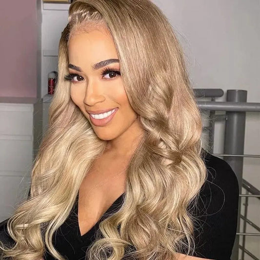 Ocean Wave Texture Ash Blonde Color Wig Pre Plucked Transparent HD Lace Cuticle Aligned Lace Front Wigs