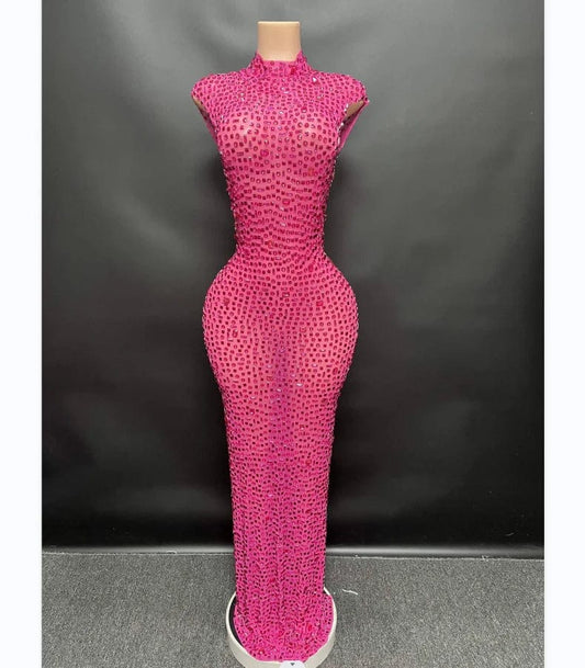 Ocstrade Hot Selling Rhinestone Diamond Luxury Studded Dress Long Gowns For Women Evening Dresses Gold Plus Size Elegant