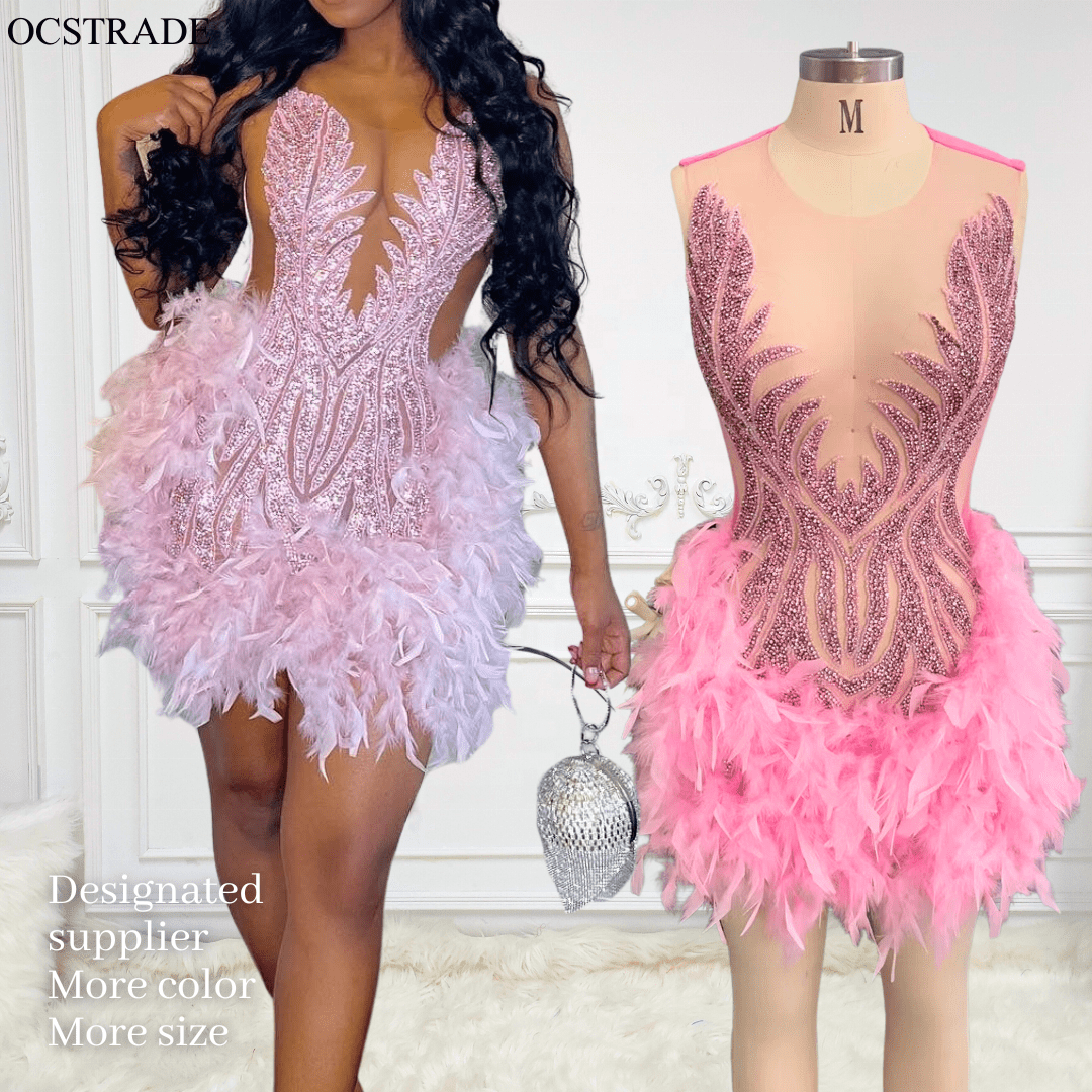 Ocstrade Luxurious Bling Women Pink Sexy Club Dresses Sparkly Diamond