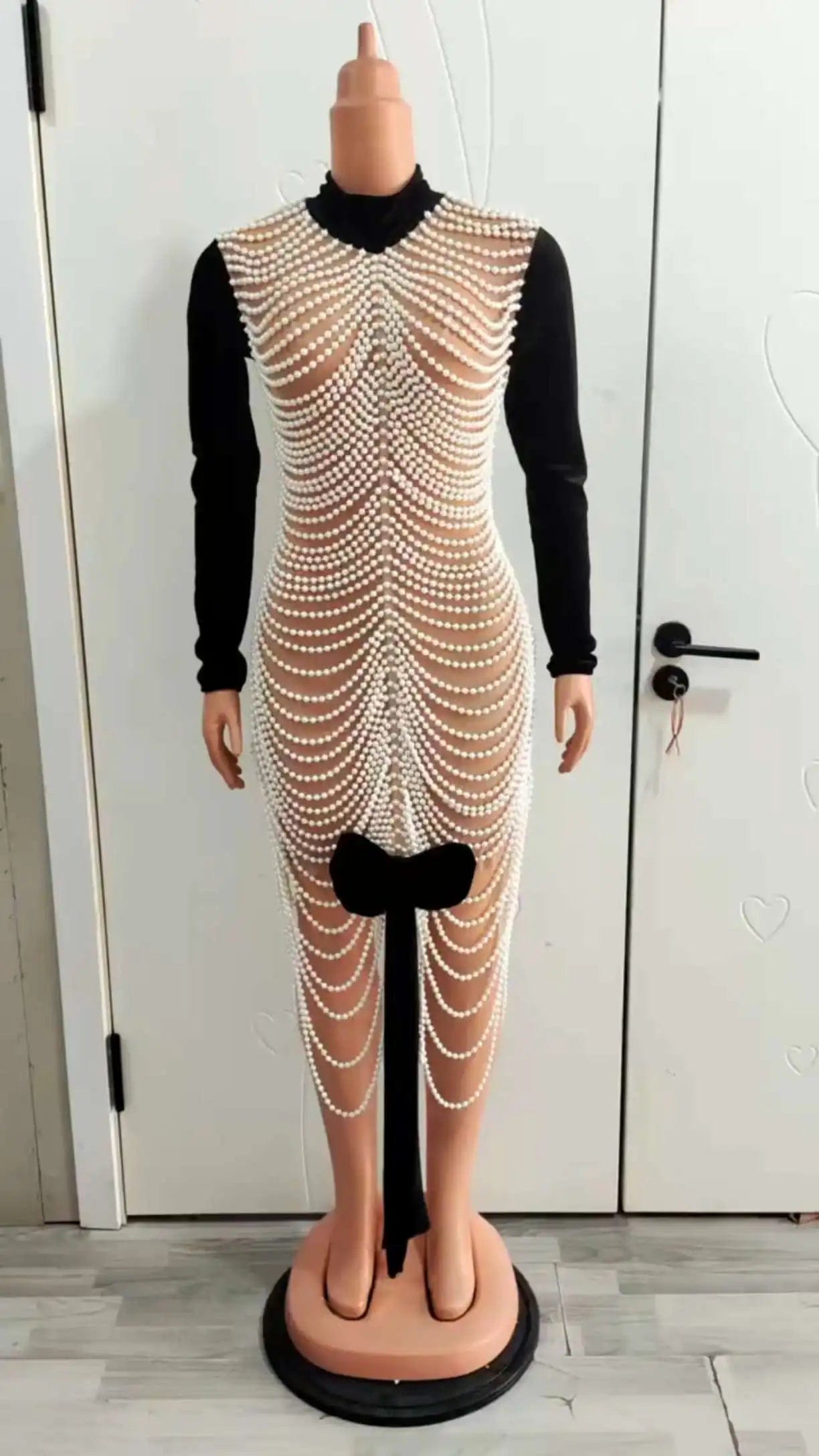 Ocstrade New Arrivals Long Sleeve Dresses For Women With Bow Sexy Party Evening Gowns Luxury Pearls Shiny Performance Wear