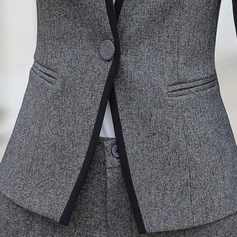 OEM China Factory Cheap 2 Pieces Set New Women Formal Pant Suit for Office Ladies Business V-neck Gray Professional Work Wear