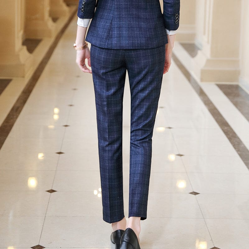 OEM China Factory Wholesale Pencil Calf-Length Pants work wear Office Lady women Plaid Trousers