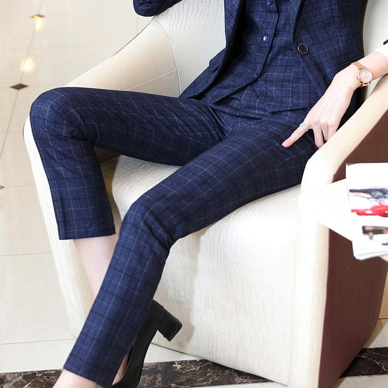 OEM China Factory Wholesale Pencil Calf-Length Pants work wear Office Lady women Plaid Trousers