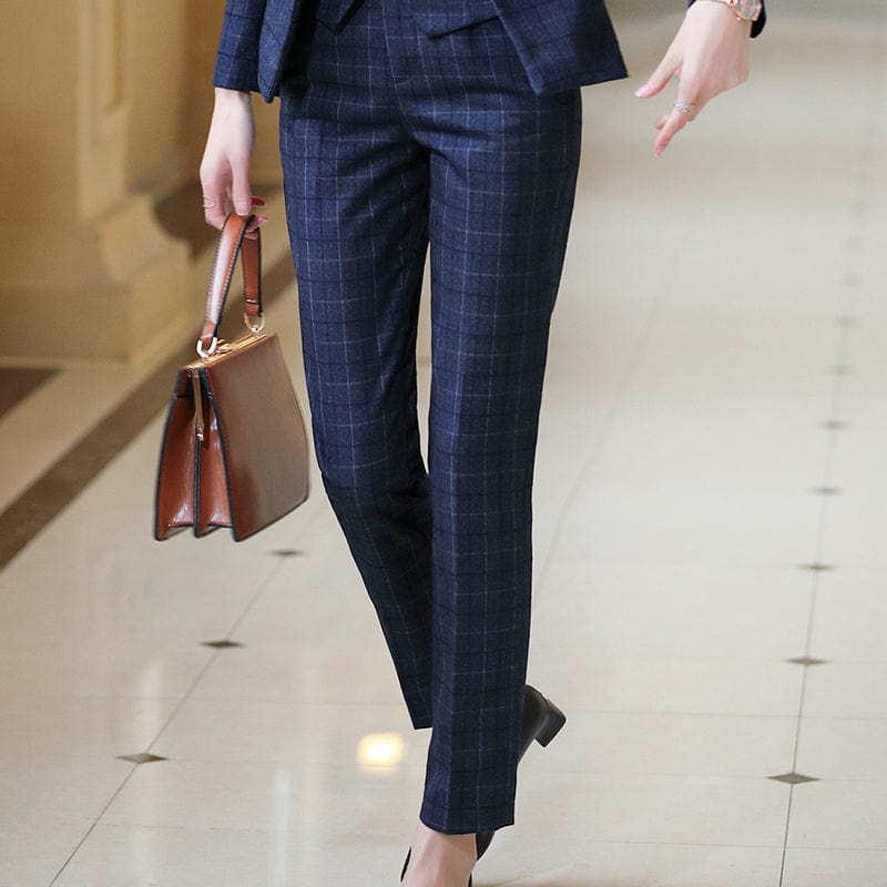OEM China Factory Wholesale Pencil Calf-Length Pants work wear Office Lady women Plaid Trousers