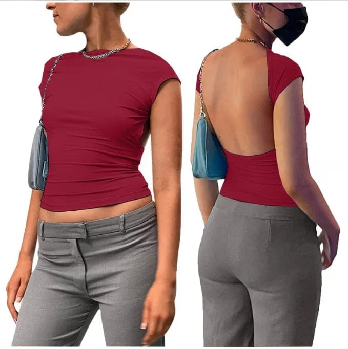 OEM Factory Hot Selling Backless Multi-color Solid Short Sexy T-shirt