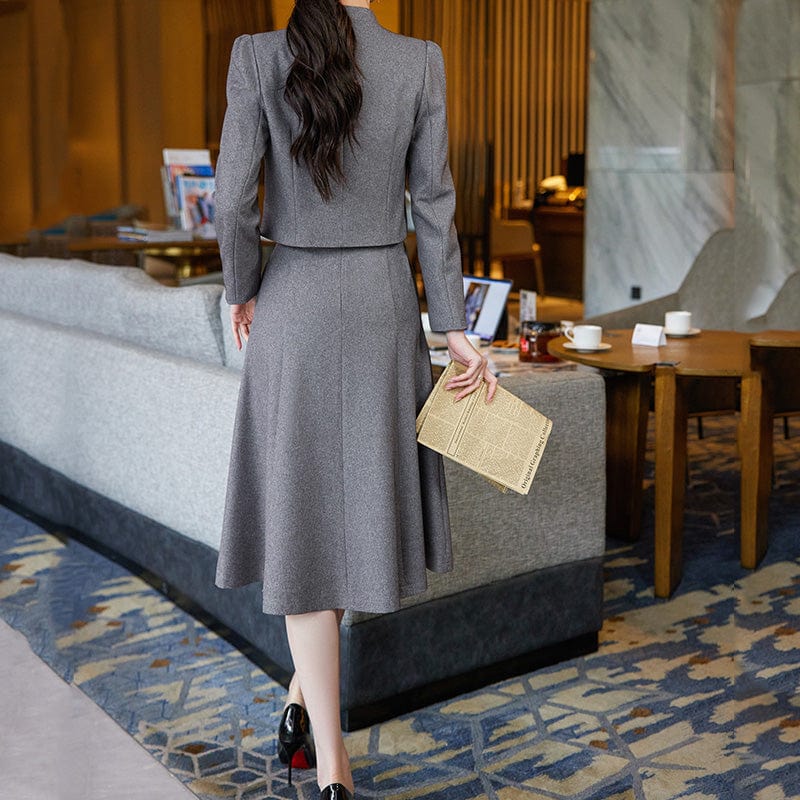 OEM High-Quality 2 Piece Dealers Set Office Ladies Stand Collar Skirt Suit Designs Women Business Suits for work Formal Wear