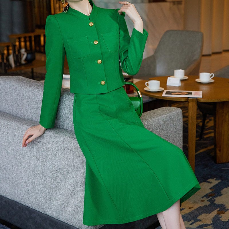 OEM High-Quality 2 Piece Dealers Set Office Ladies Stand Collar Skirt Suit Designs Women Business Suits for work Formal Wear