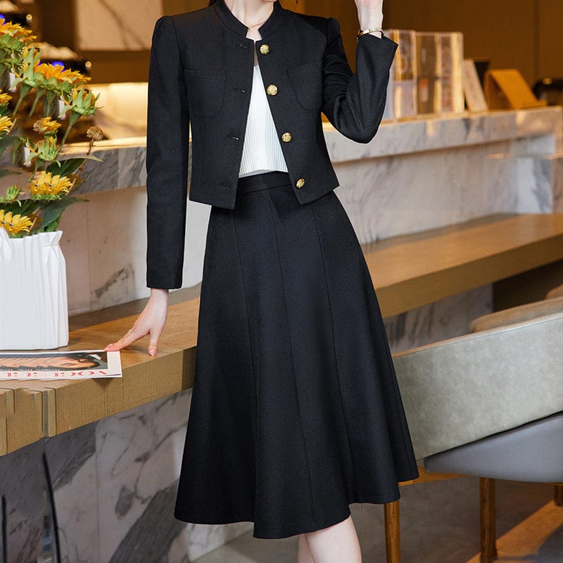 OEM High-Quality 2 Piece Dealers Set Office Ladies Stand Collar Skirt Suit Designs Women Business Suits for work Formal Wear