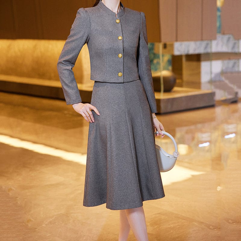 OEM High-Quality 2 Piece Dealers Set Office Ladies Stand Collar Skirt Suit Designs Women Business Suits for work Formal Wear