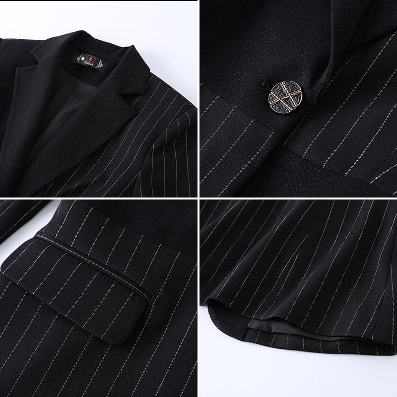 OEM High-Quality 2 Piece Set Stripes Formal Pant Suit Blazer with Pockets Office Lady Designs Women Jacket and Trousers