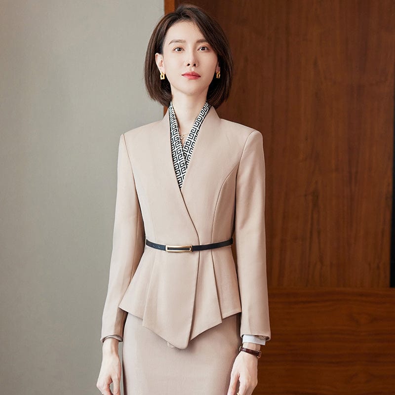 OEM High-Quality Beige 2 Piece Dealers Set Office Ladies Skirt Suit Uniform Designs Women Business Suits for work Formal Wear