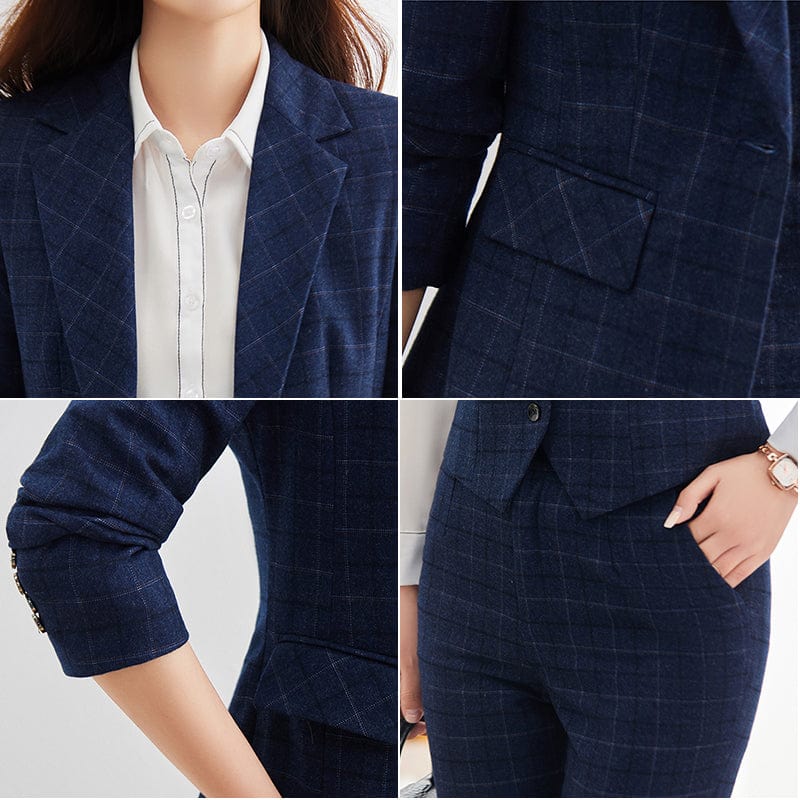 OEM High-quality Soft Comfortable 2 Piece Suits Set Plaid Formal Pant Suit Blazer Office Lady Uniform Women Jacket and Trouser