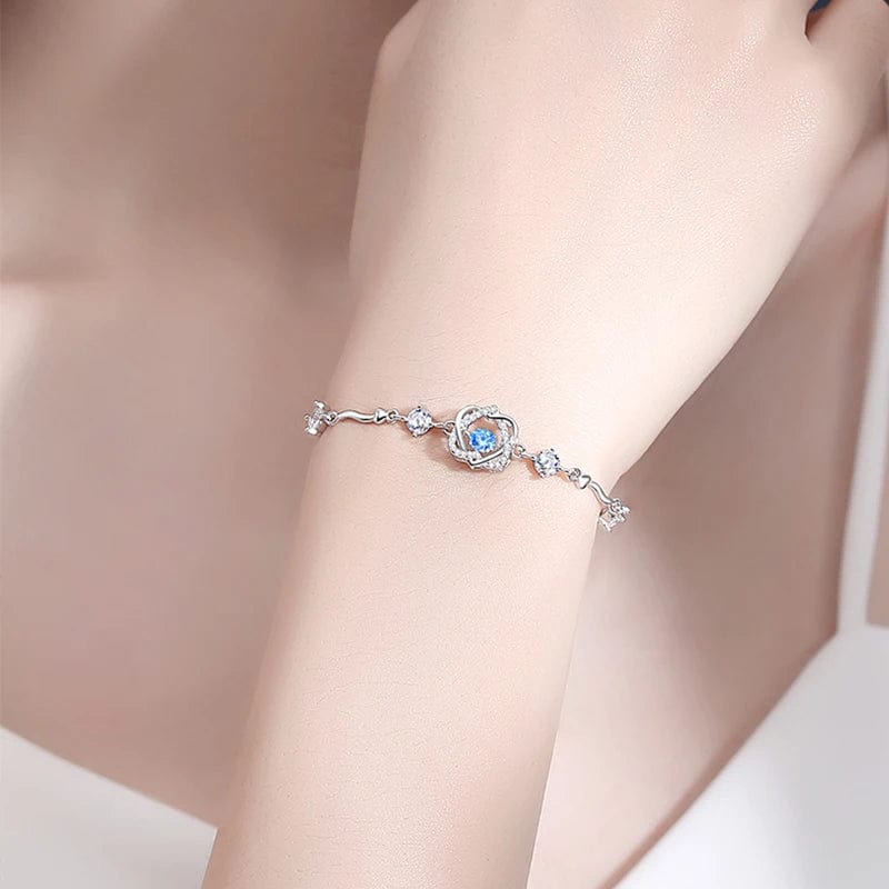 OEM&ODM Valentines Day Gift Blue Dancing CZ Stone 925 Sterling Silver Bangle Heart Shaped Bracelet Valentine Gifts Jewelry