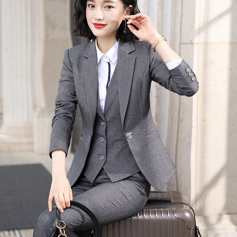 OEM Wholesale Dropship 3 Piece Suit Set Pant Suit Women Office Lady Work Wear Women Formal Suits Blazer Jacket Vest trousers