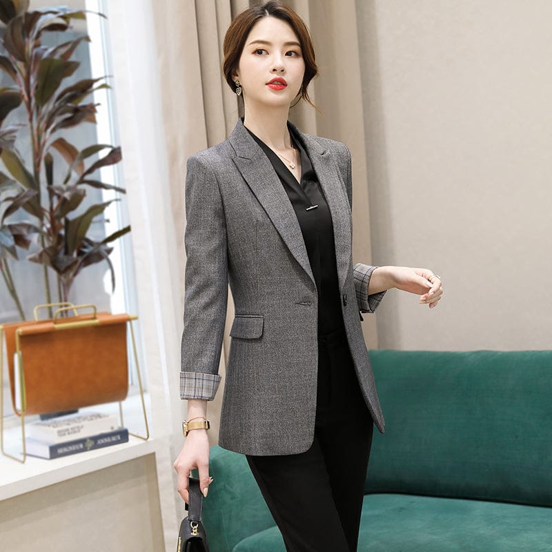 OEM Wholesale Dropship High-quality England Style Plaid Blazer Coat with Pocket for Women Single Button Fashion Outwear Jacket