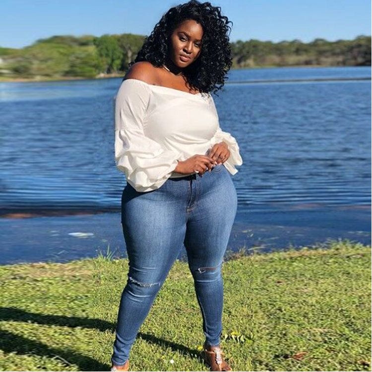 Off shoulder large size women's sexy lantern sleeves blouse tops