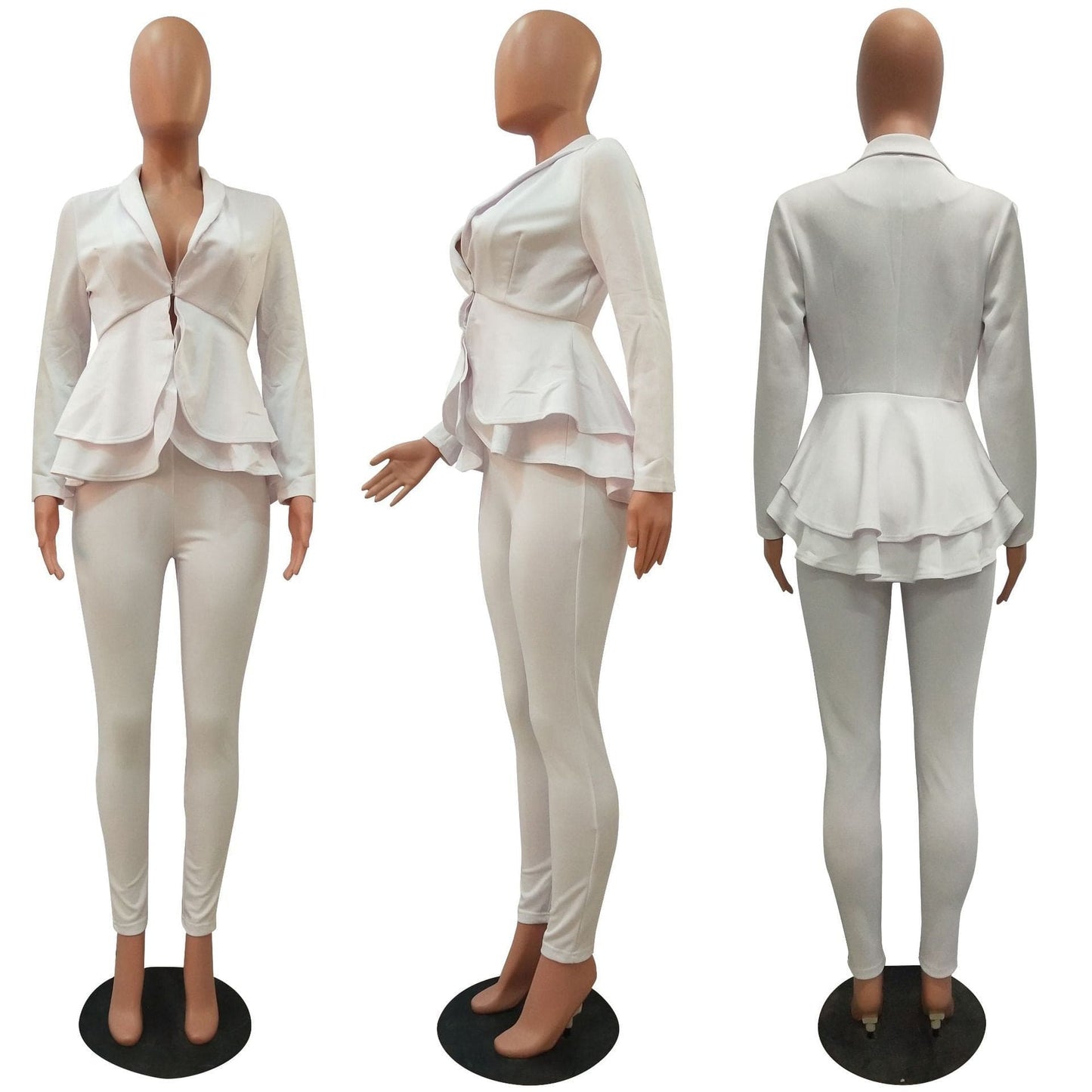 Office ladies sets women's new stylish ruffles air layer casual fashion uniform casual suit two piece women set clothing