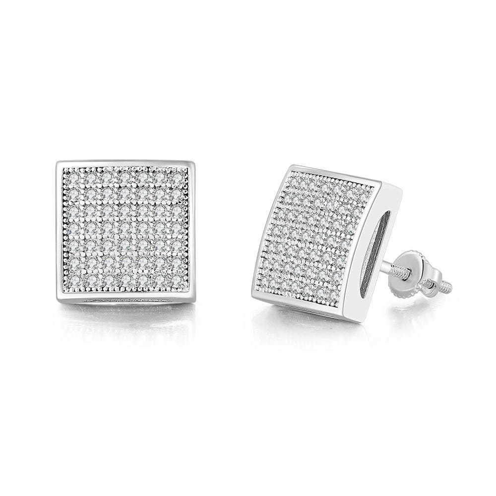OHE047-1 W HOYON Hip hop white gemstone zircon stud earrings for men and women full diamond and gold thread jewelry