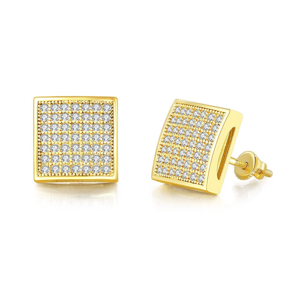 OHE047-2 G HOYON Hip hop white gemstone zircon stud earrings for men and women full diamond and gold thread jewelry