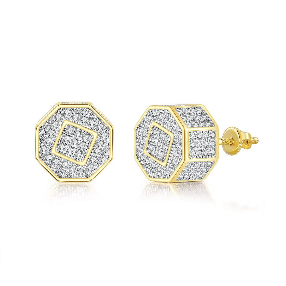 OHE100-1 HOYON Hip hop white gemstone zircon stud earrings for men and women full diamond and gold thread jewelry