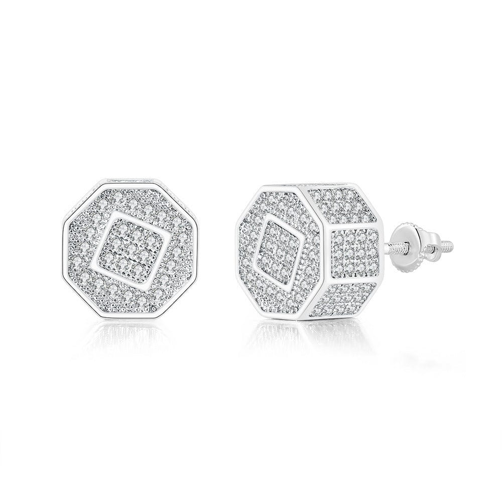 OHE100-2 W HOYON Hip hop white gemstone zircon stud earrings for men and women full diamond and gold thread jewelry