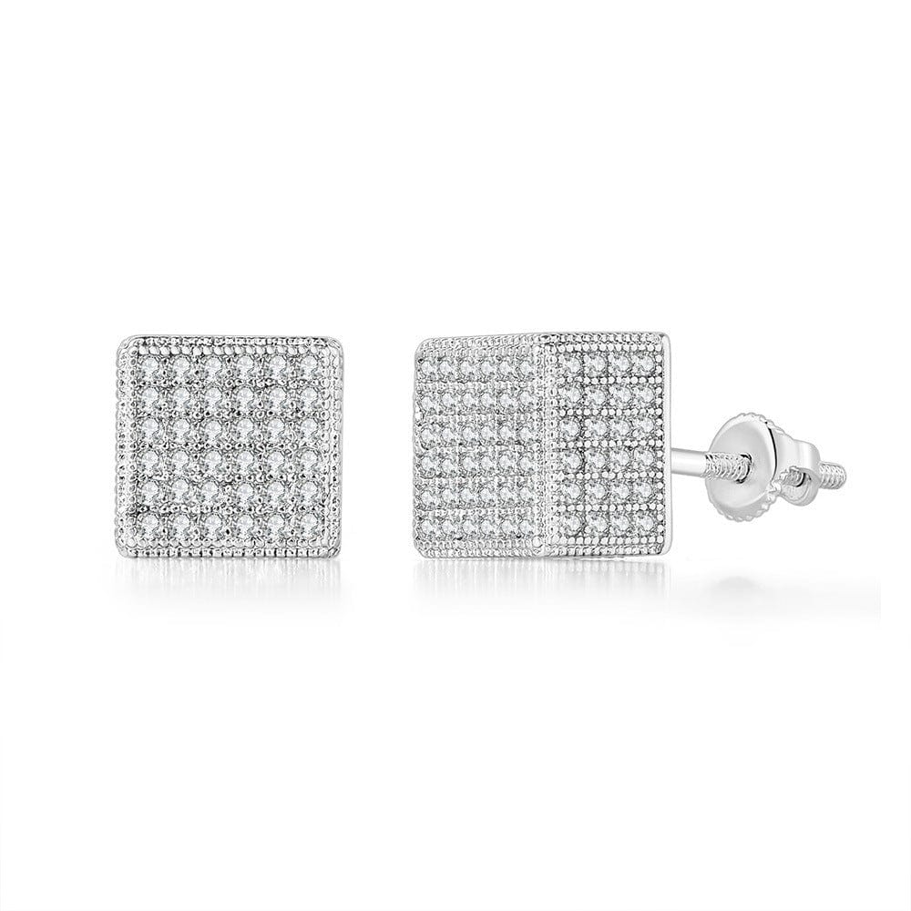 OHE109-1 W HOYON Hip hop white gemstone zircon stud earrings for men and women full diamond and gold thread jewelry