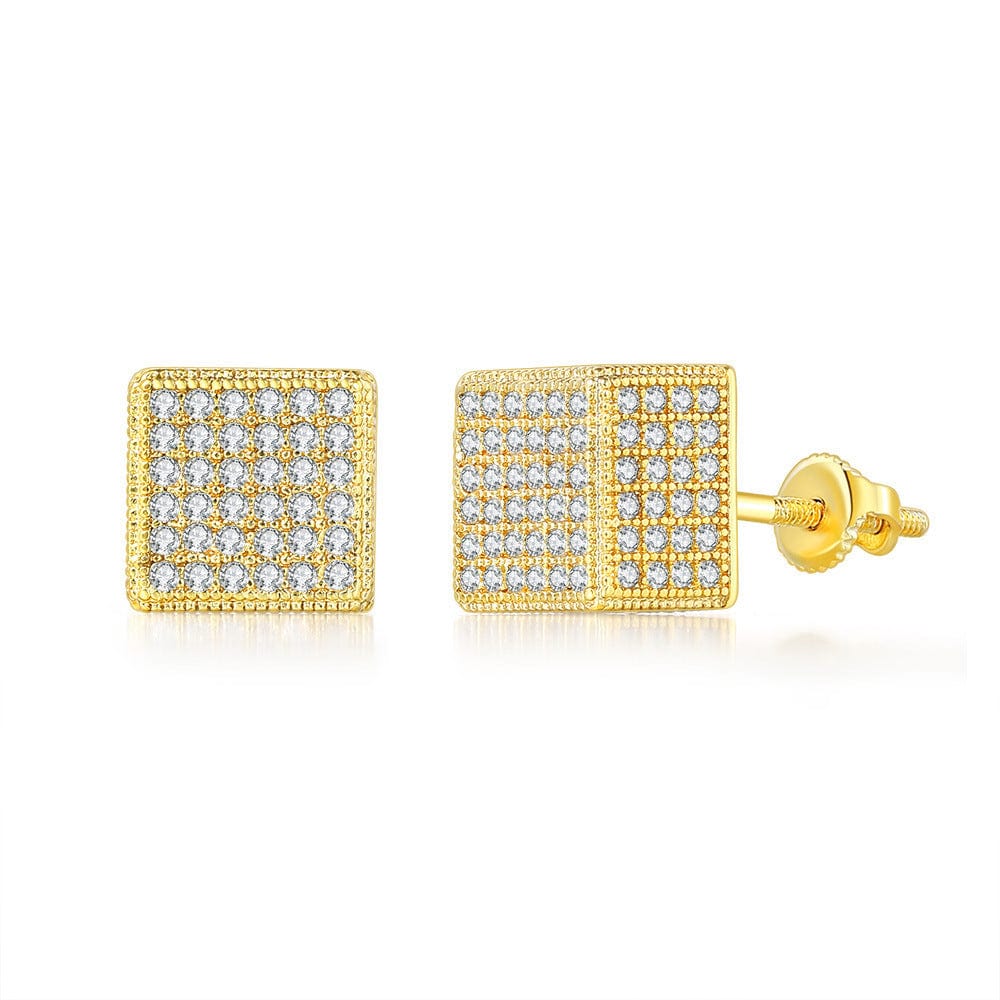OHE109-2 G HOYON Hip hop white gemstone zircon stud earrings for men and women full diamond and gold thread jewelry