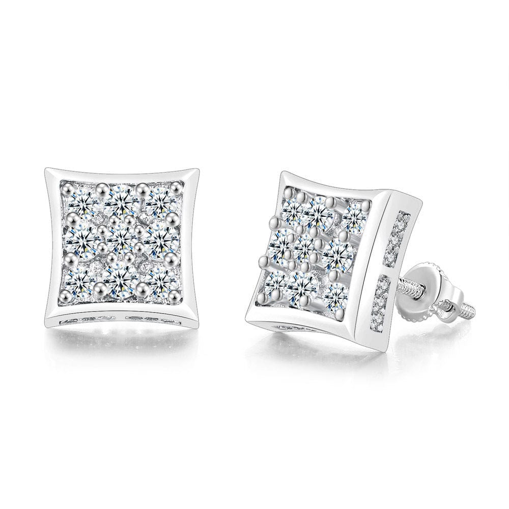 OHE126-2 W HOYON Hip hop white gemstone zircon stud earrings for men and women full diamond and gold thread jewelry