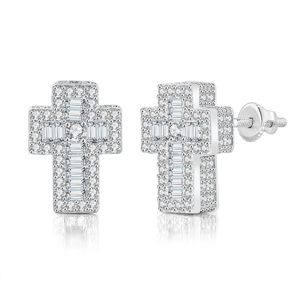 OHE129-1 W HOYON Hip hop white gemstone zircon stud earrings for men and women full diamond and gold thread jewelry