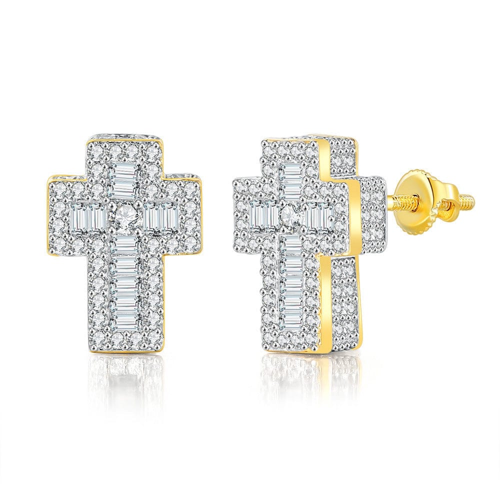 OHE129-2 HOYON Hip hop white gemstone zircon stud earrings for men and women full diamond and gold thread jewelry