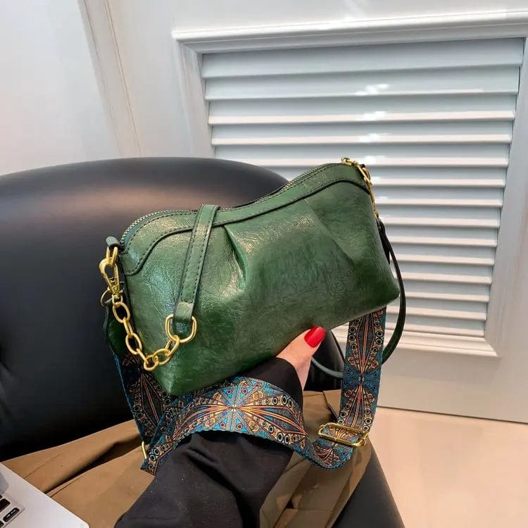 Oil Wax PU Leather Cross Body Small Bag for Women Fashionable and Versatile Shoulder Ruched Hand Bag Ladies Casual Phone Bag