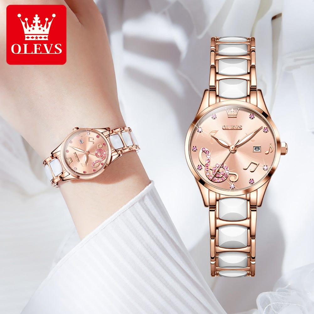 OLEVS 3605 Creative Watch Women Ceramic Bracelet Watches Female Clock Watches Ladies