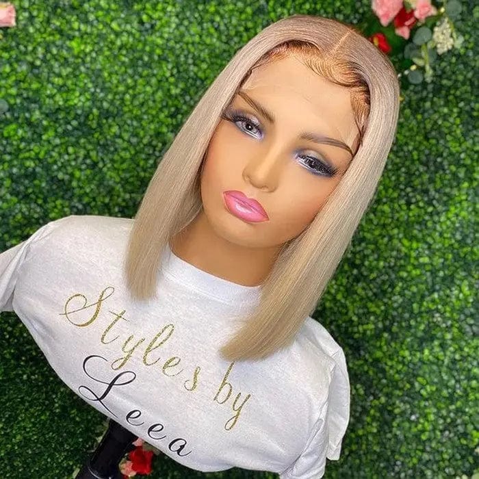 Ombre Ash Color Silky Straight Middle Part Pre-Plucked Short Bob Hair Transparent 13*4 Lace Front Wig