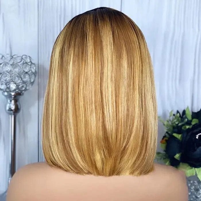 Ombre Blonde Virgin Human Hair Bob Cut Lace Front Wig For Women Side Part Straight Glueless Pixie Bob Cut Wigs Lace Frontal