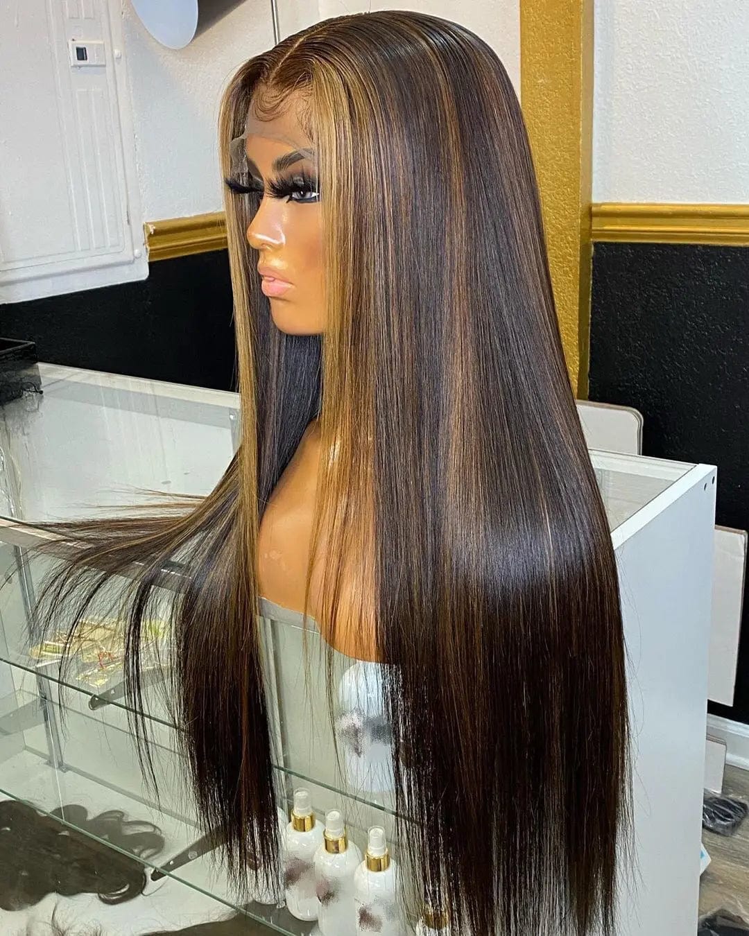 Ombre Brown Color Swiss Lace Straight Hair Wig For Black Women 100% Raw Indian Human Hair Lace Front Wigs