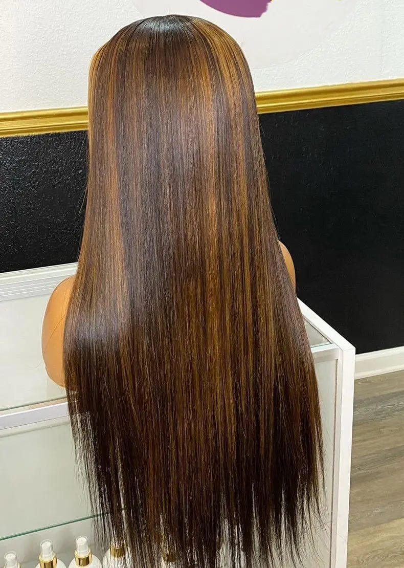 Ombre Brown Color Swiss Lace Straight Hair Wig For Black Women 100% Raw Indian Human Hair Lace Front Wigs