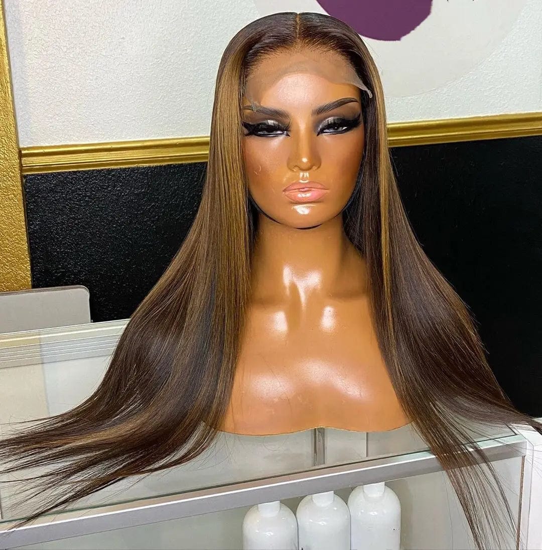 Ombre Brown Color Swiss Lace Straight Hair Wig For Black Women 100% Raw Indian Human Hair Lace Front Wigs