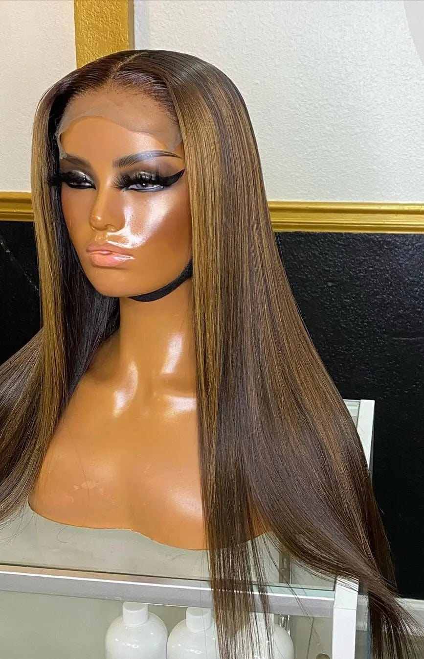 Ombre Brown Color Swiss Lace Straight Hair Wig For Black Women 100% Raw Indian Human Hair Lace Front Wigs