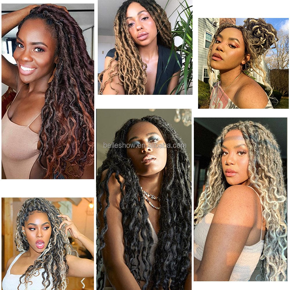 Ombre Brown Synthetic Crochet Braids Hair Passion Twist River Goddess Braiding Hair Extension Queen Faux Locs With Curly Hair
