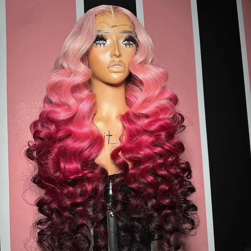 Ombre Colored Loose Wave 13X4 Transparent HD Lace Front Human Hair Wigs 613 Blonde Colored Wigs For Women Pre Plucked Lace Wig