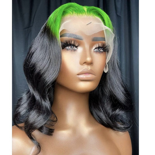 ombre green color transparent 100% brazilian hair hd lace front wig for black women hd 13x6 lace frontal wig