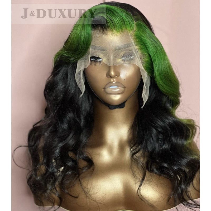 ombre green color transparent 100% brazilian hair hd lace front wig for black women hd 13x6 lace frontal wig