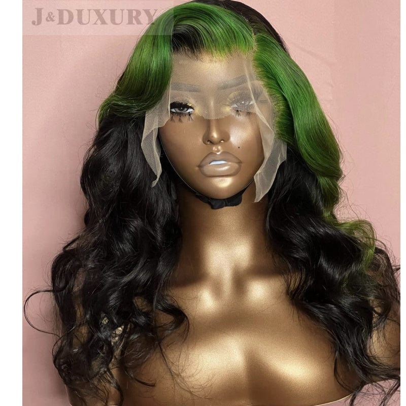 ombre green color transparent 100% brazilian hair hd lace front wig for black women hd 13x6 lace frontal wig