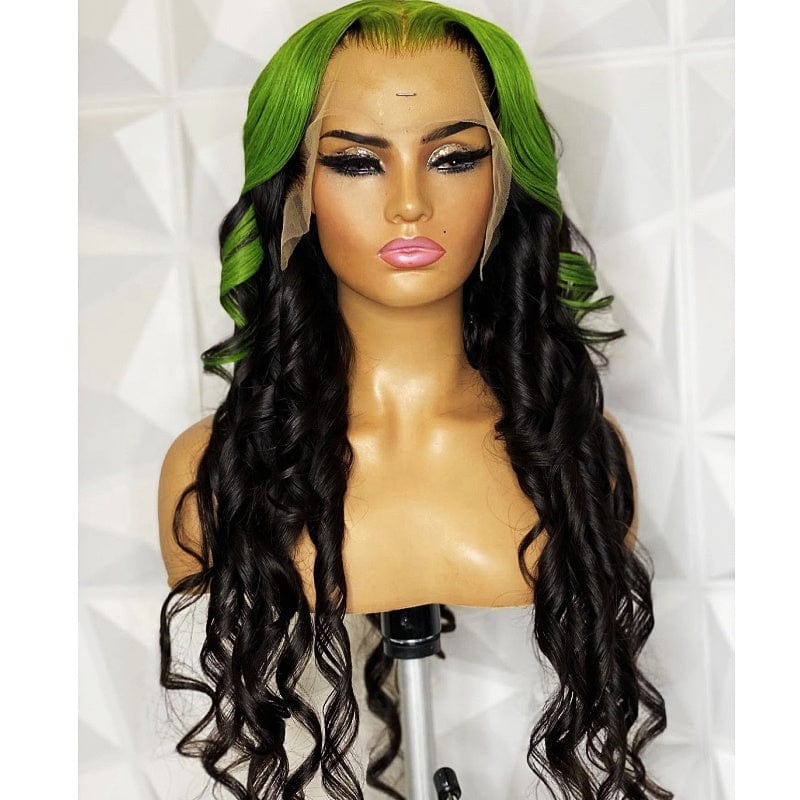 ombre green color transparent 100% brazilian hair hd lace front wig for black women hd 13x6 lace frontal wig