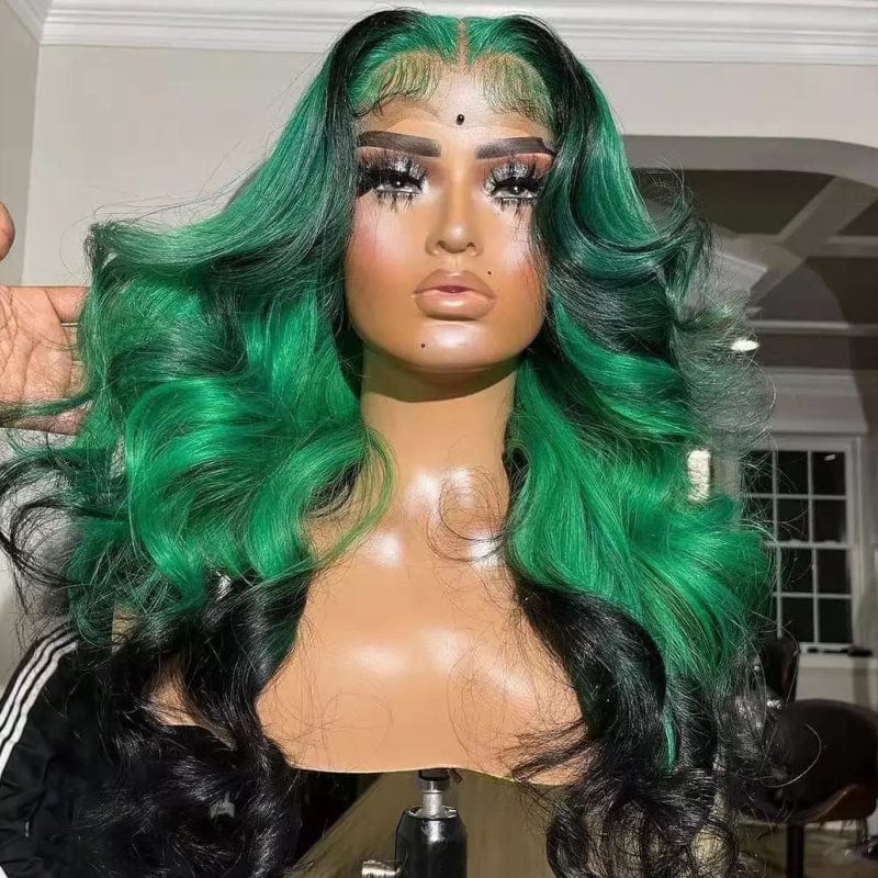 ombre green color transparent 100% brazilian hair hd lace front wig for black women hd 13x6 lace frontal wig