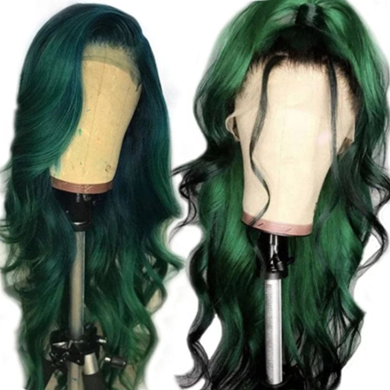 ombre green color transparent 100% brazilian hair hd lace front wig for black women hd 13x6 lace frontal wig