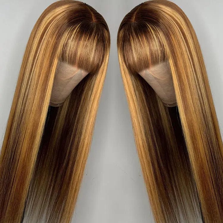 Ombre Honey Brown Color Highlight Body Wave Full Mink Pre Plucked Cuticle Aligned Human Hair Lace Front Wigs